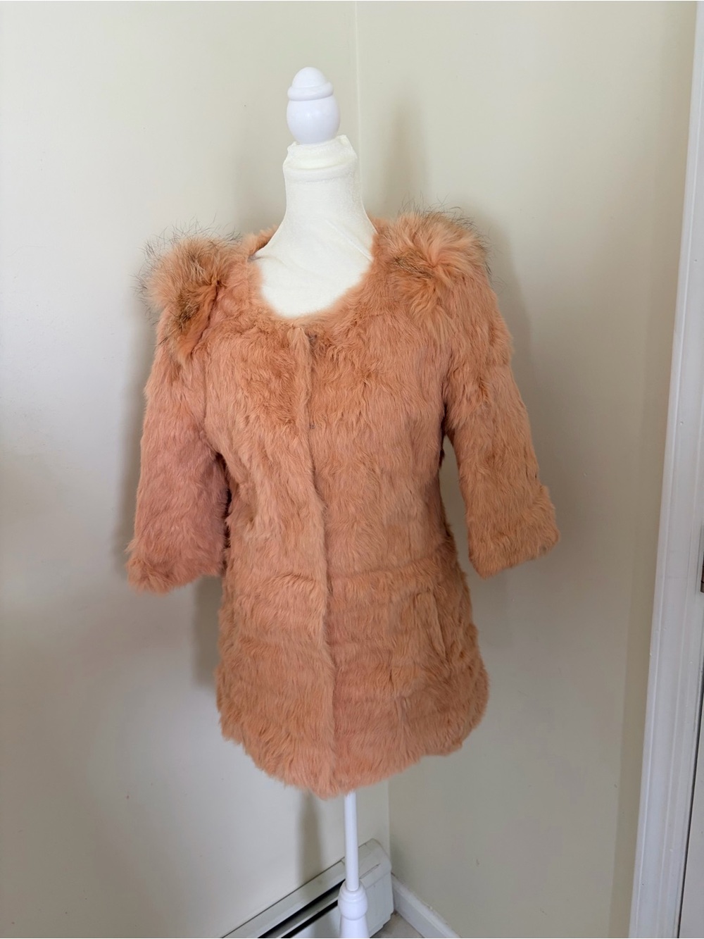Vintage rabbit fur jacket blush brown long READ
